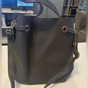 Gray Faux Leather Crossbody Bag